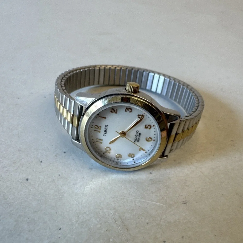 Timex Indiglo T2M828 Vintage Silver Gold Mother of Pearl Women's Watch